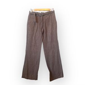 🔥 H&M Brown Heather 100% Linen Loose Fit Straight Leg Pants, Size 6